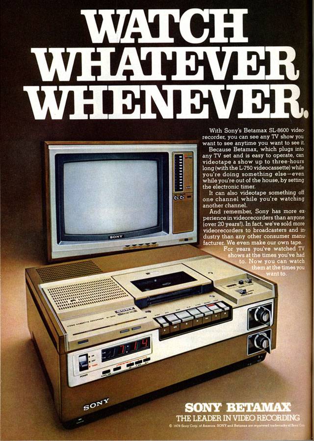 Thanks to Nesster for the Sony Betamax 1978 image, licensed under a Creative Commons 2.0 Generic licence. Hope Sony doesn't mind!